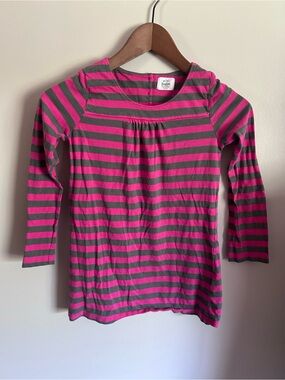 Mini Boden | gray & pink striped button back long sleeve top